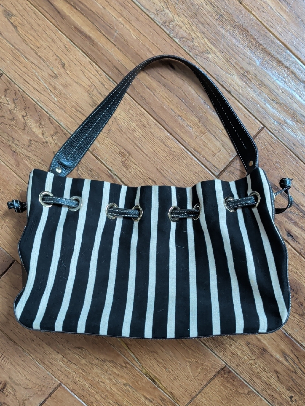 Kate Spade Striped Y2K Shoulder Women's Black & Cream Striped Shoulder Bag - Picture 6 of 9
